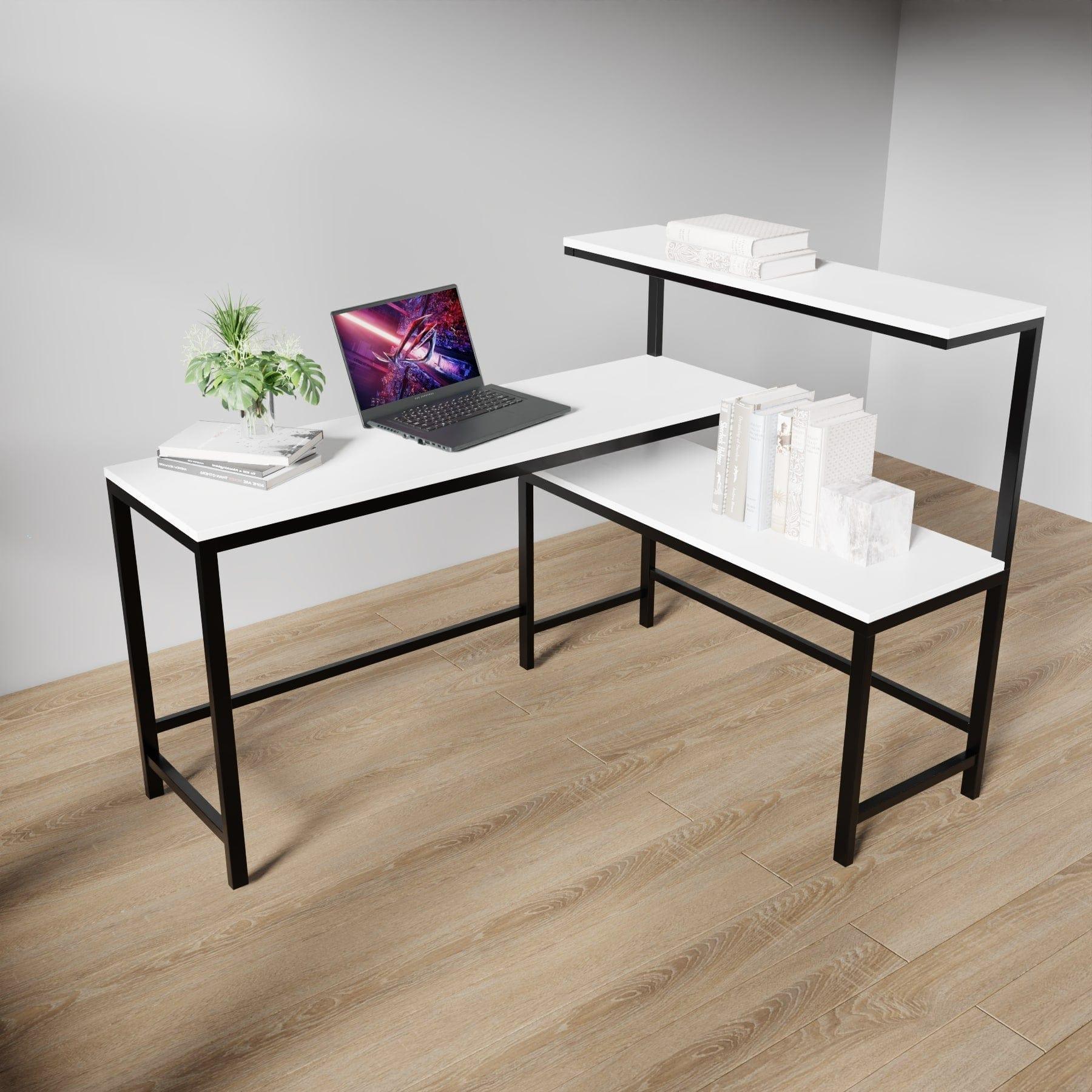 Mitsuko L Shaped Study Table with storage Design in White Color - Ouch Cart