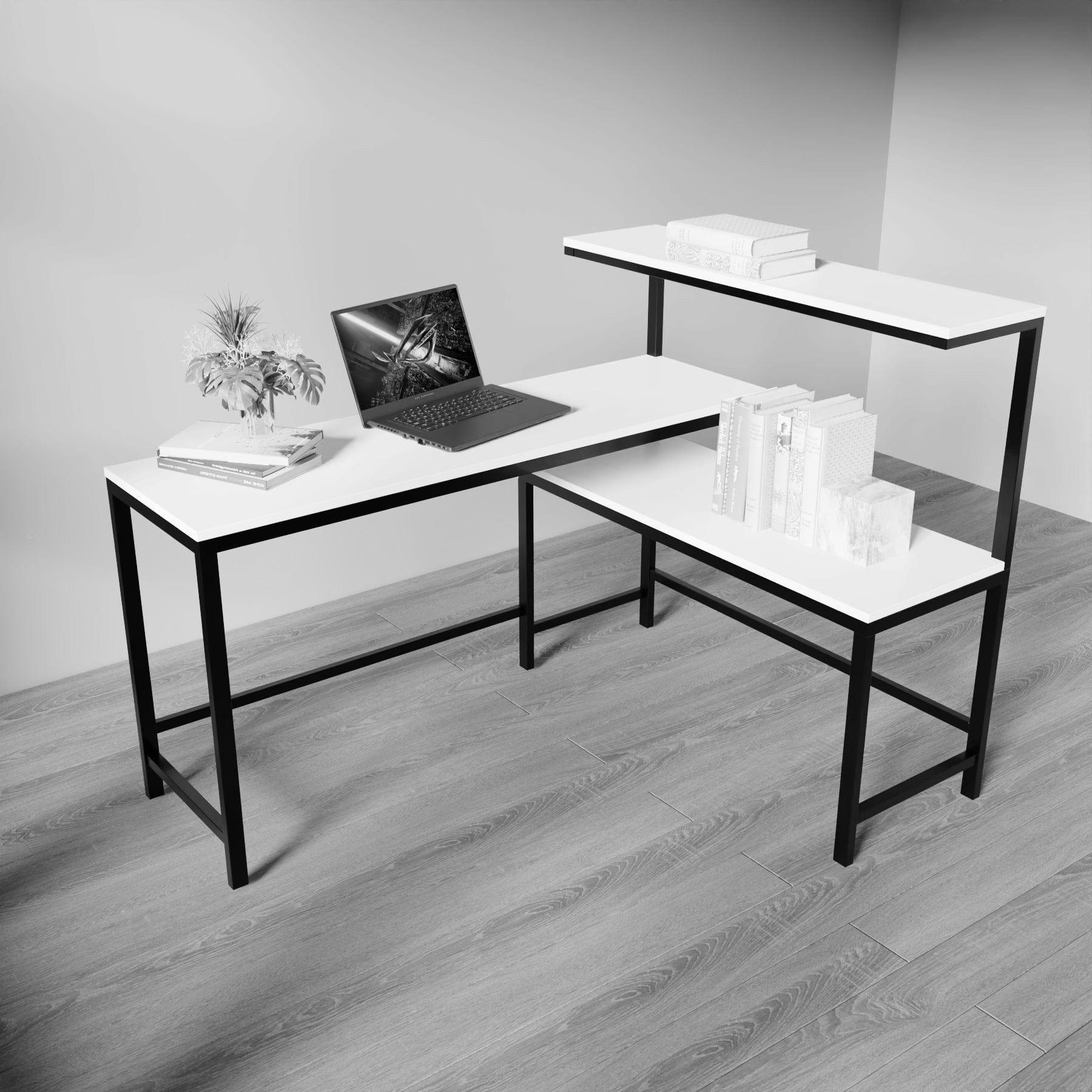 Mitsuko L Shaped Study Table with storage Design in White Color - Ouch Cart