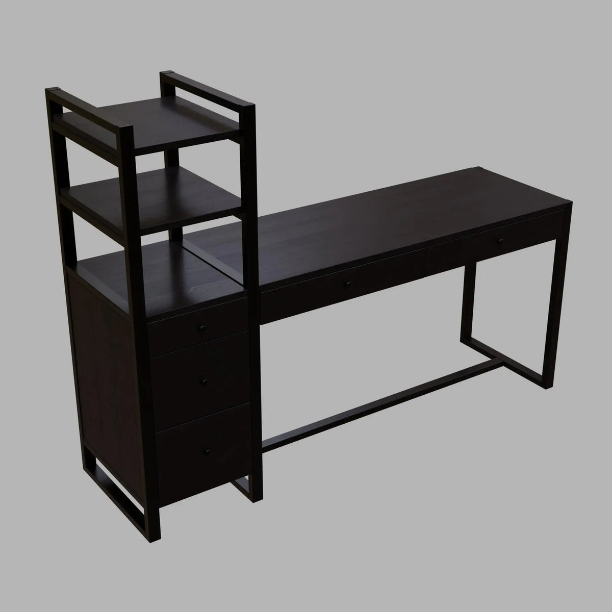 Rubi Study Table with drawers & storage shelves in brown finish - Ouch Cart
