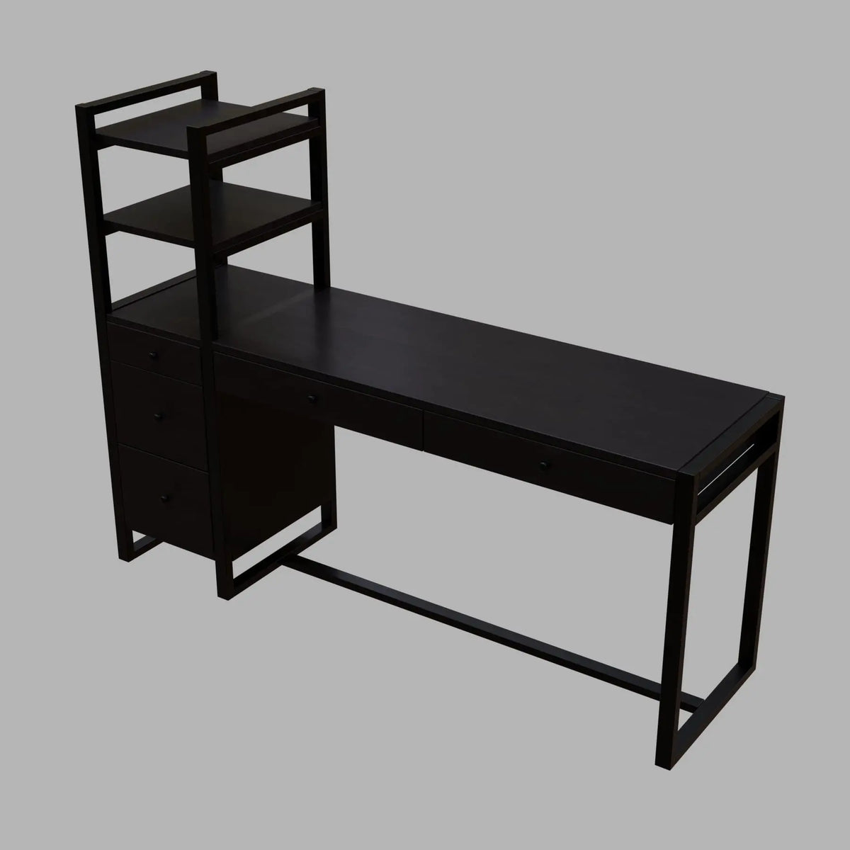 Rubi Study Table with drawers & storage shelves in brown finish - Ouch Cart