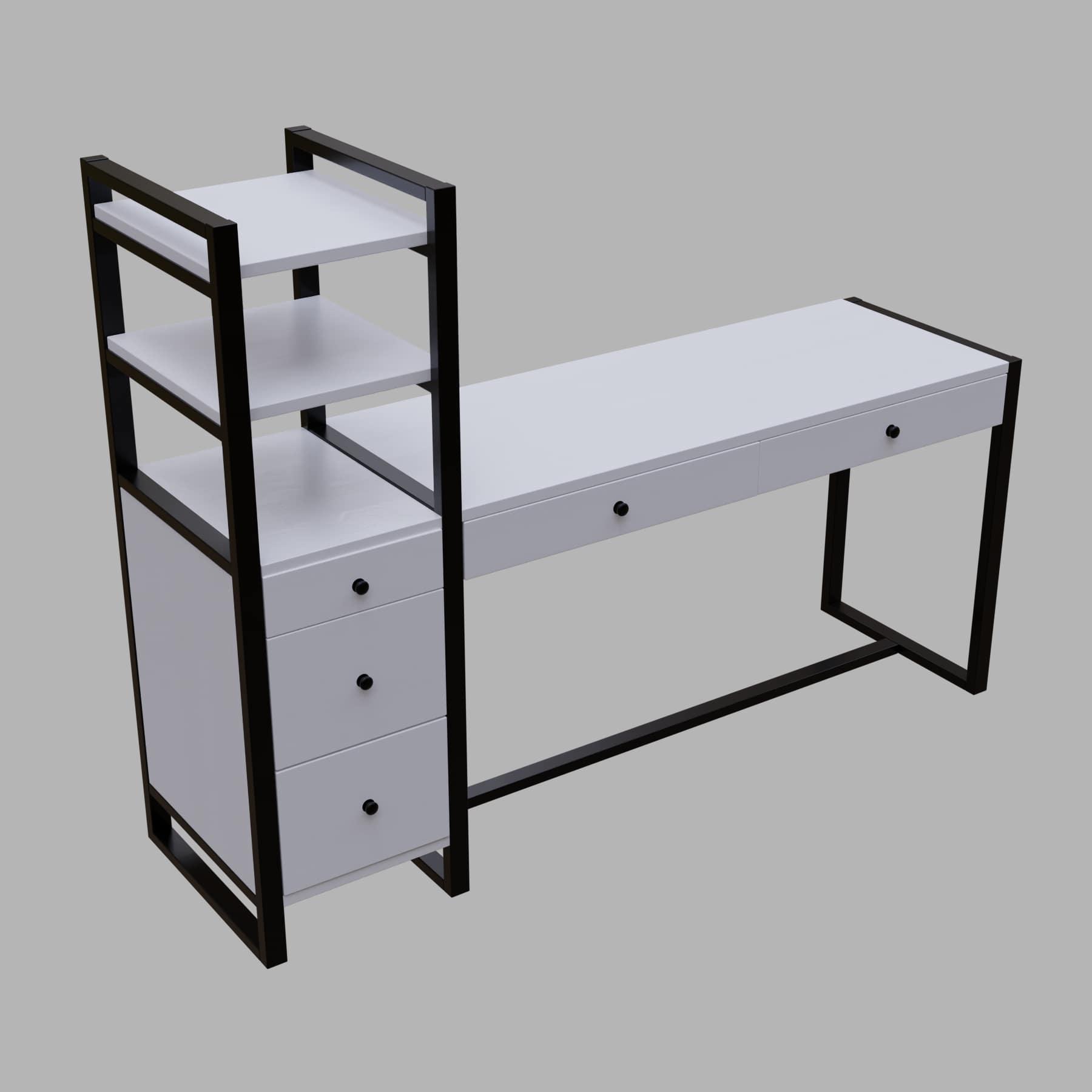 Rubi Study Table with drawers & storage shelves in white finish - Ouch Cart