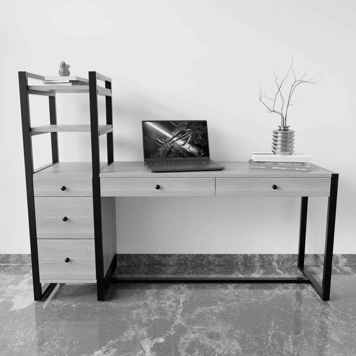 Best study table with storage design have drawer & open storage shelve, perfect for home office furniture