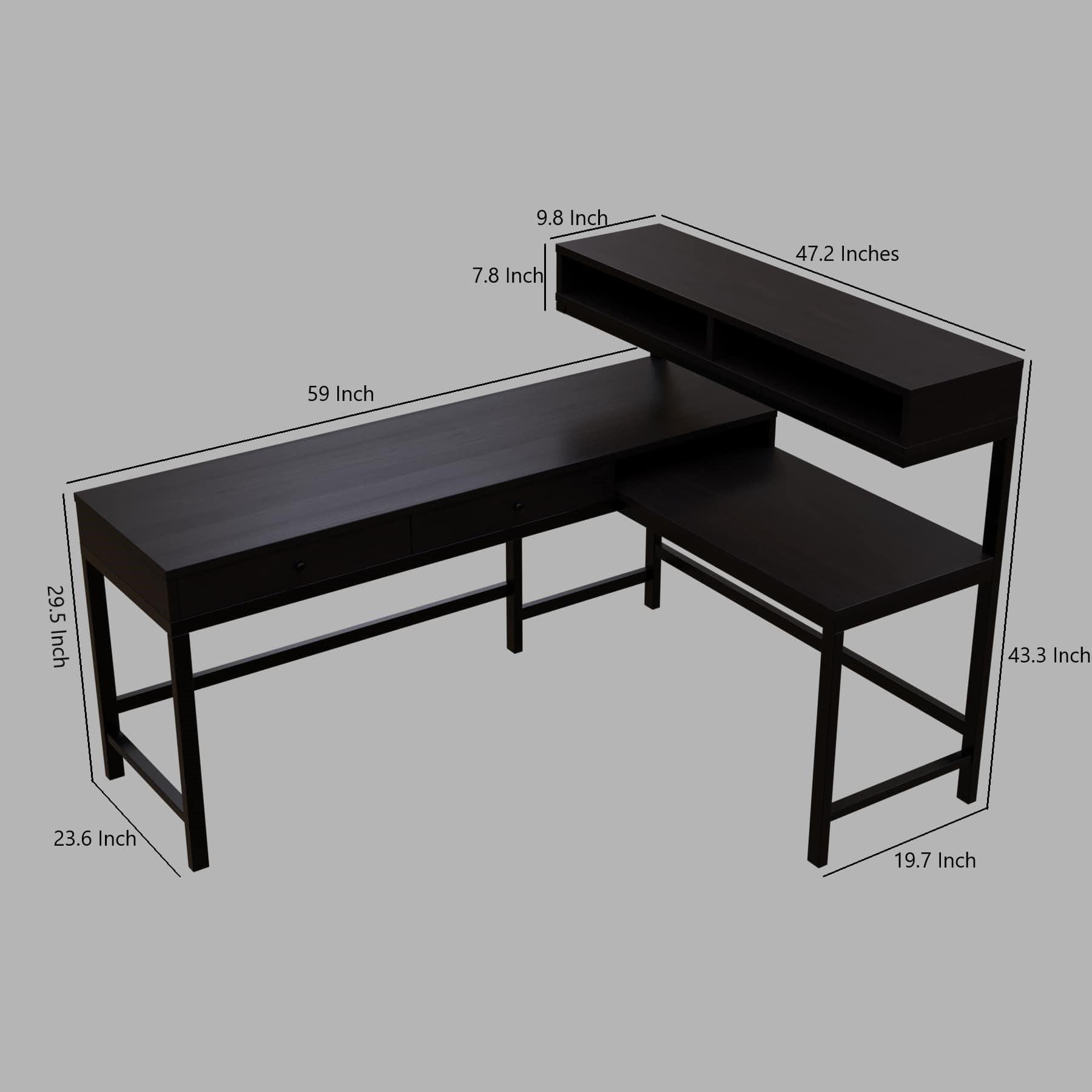 Wesley L Shaped Executive Desk with Storage Design in Brown Color - Ouch Cart