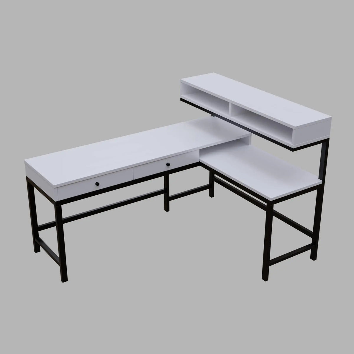 Wesley L Shaped Executive Desk with Storage Design in White Color - Ouch Cart