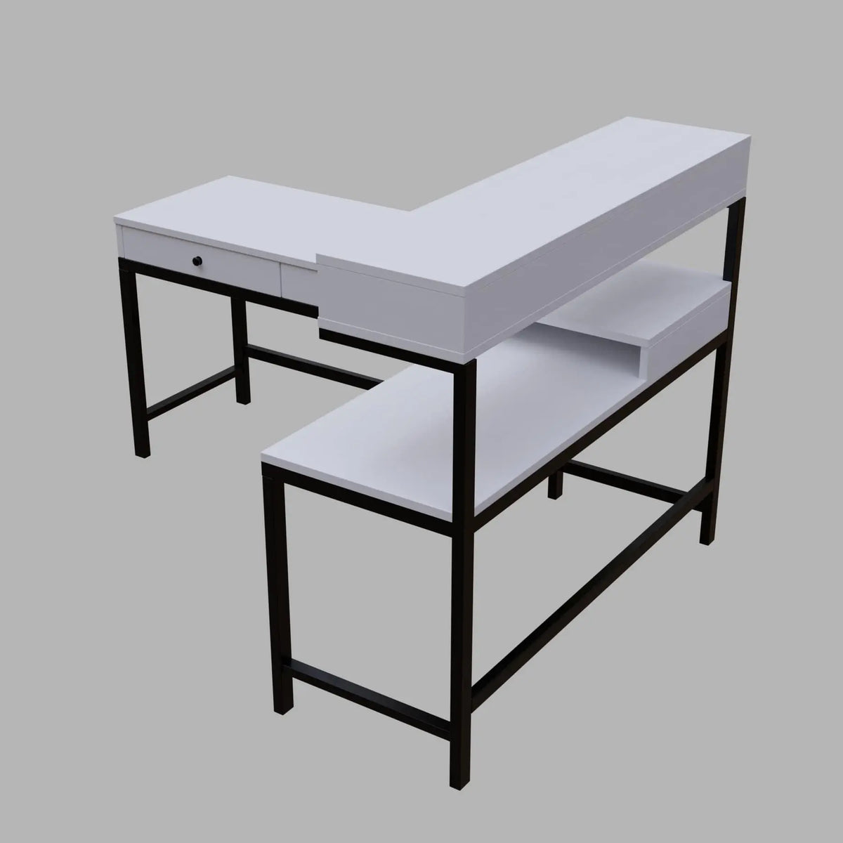 Wesley L Shaped Executive Desk with Storage Design in White Color - Ouch Cart