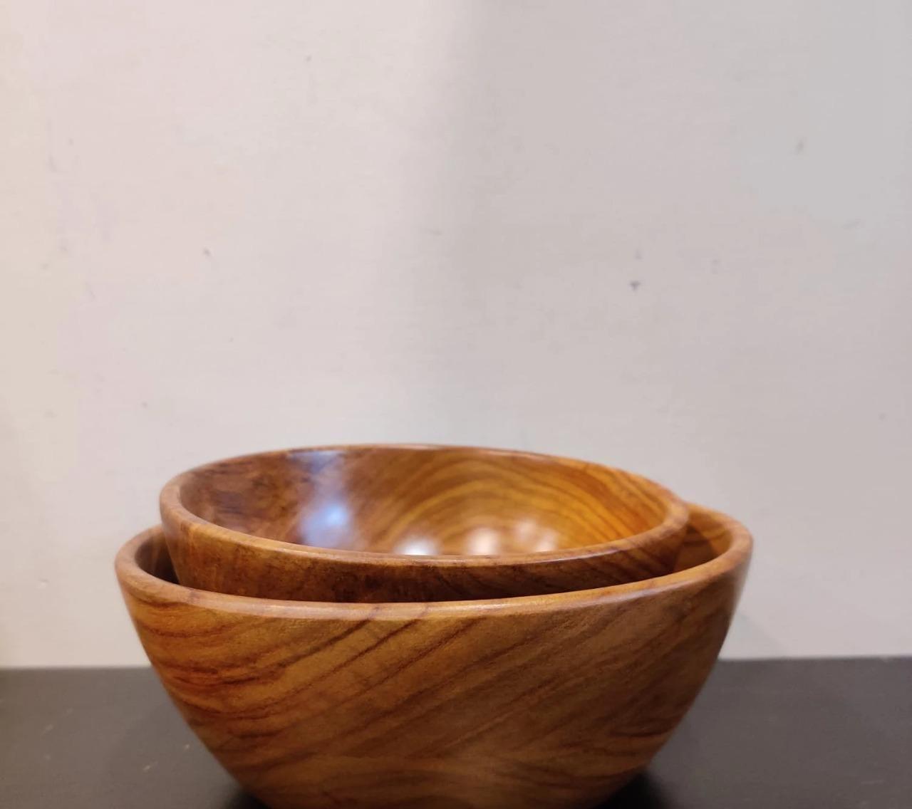 WOODEN SALAD BOWL || SET OF 2 || FOOD SAFE || SHEESHAM WOOD || HOT/COLD MEAL - Ouch Cart