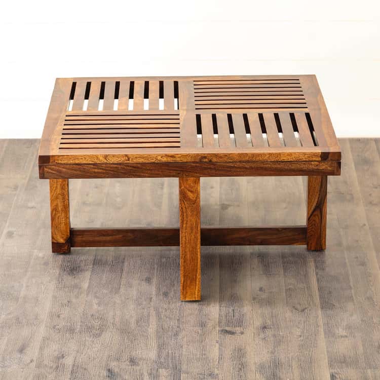 Sheesham Wood Coffee Table with Stools - Brown