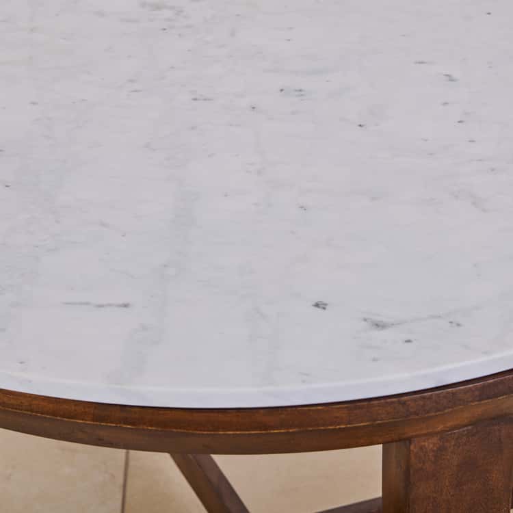 Marble Top Coffee Table with Stools - Brown