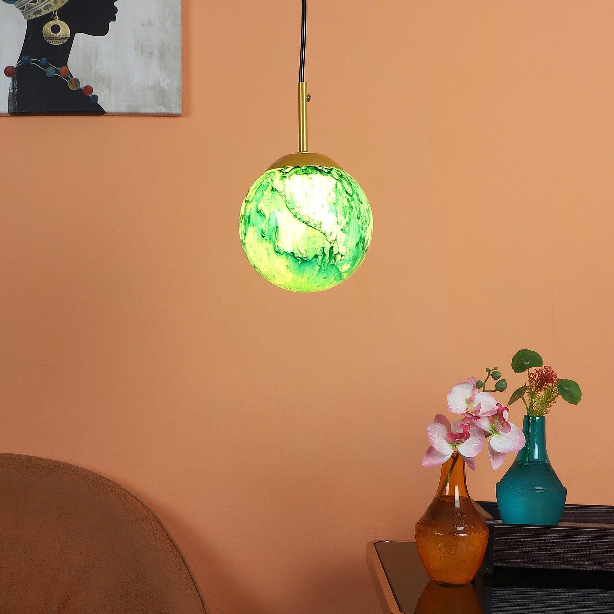 Iron Hanging Lights Green and Gold Finish - Ouch Cart