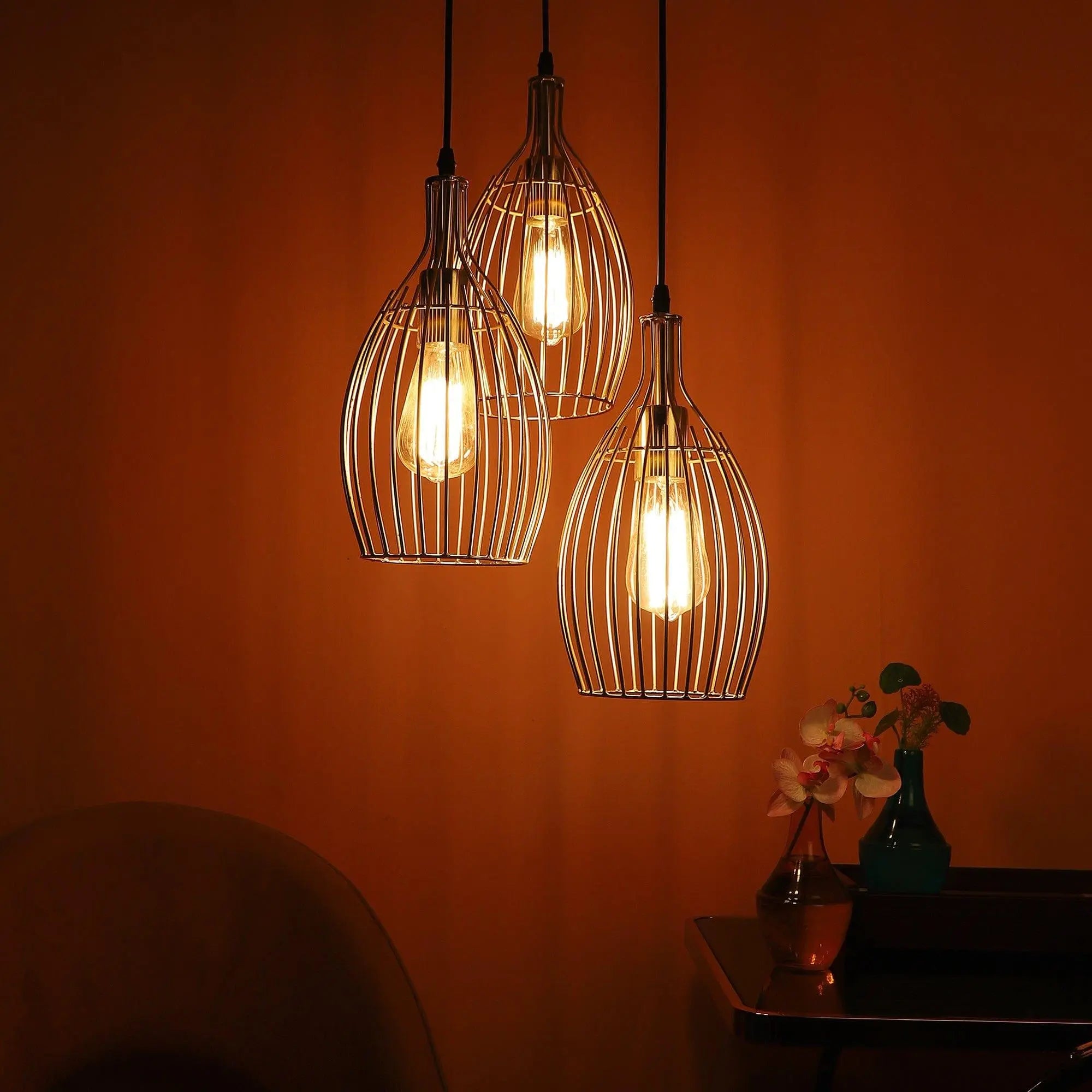 Antique Gold 3 Iron Light Cluster Hanging Lamp - Ouch Cart