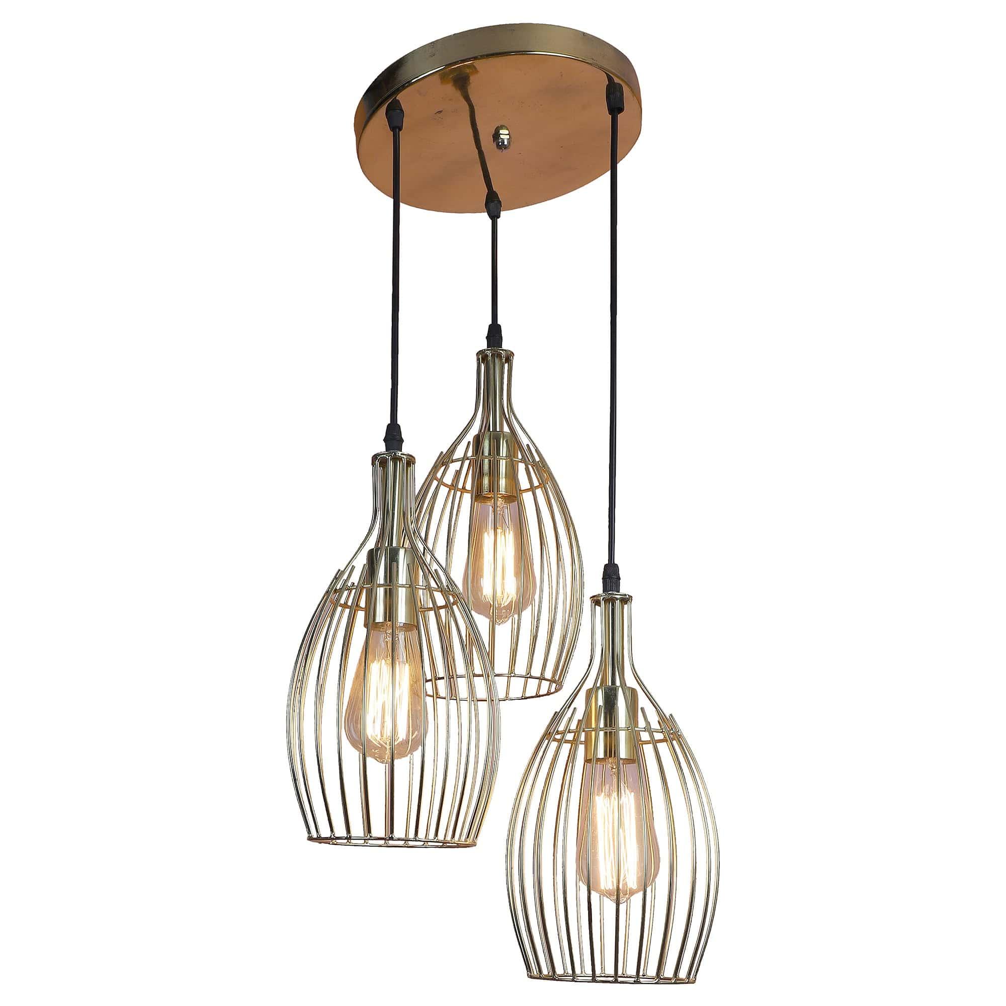 Antique Gold 3 Iron Light Cluster Hanging Lamp - Ouch Cart