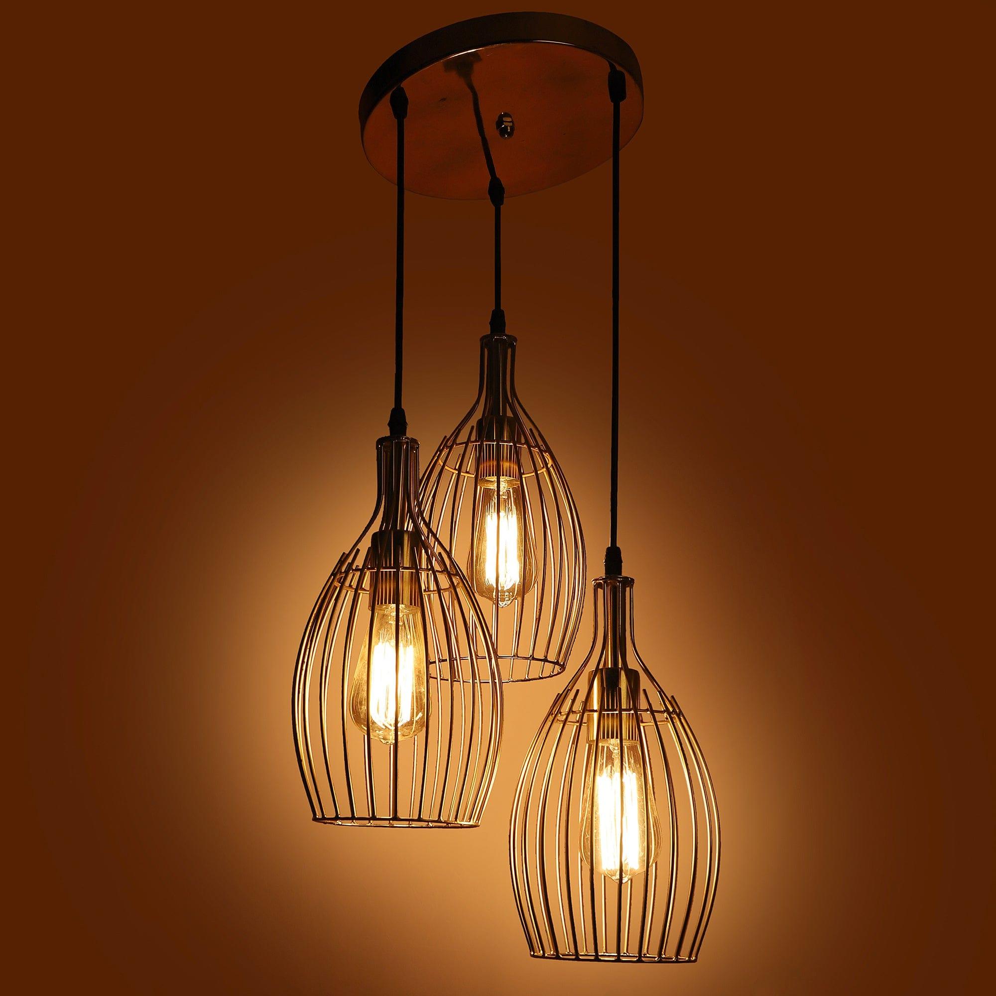 Antique Gold 3 Iron Light Cluster Hanging Lamp - Ouch Cart