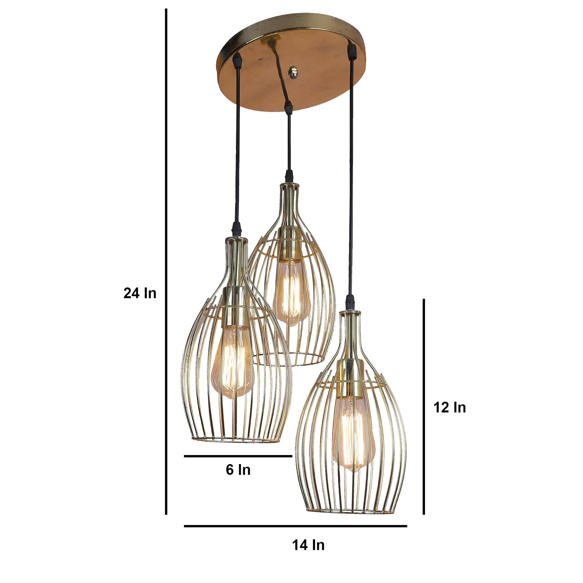 Antique Gold 3 Iron Light Cluster Hanging Lamp - Ouch Cart