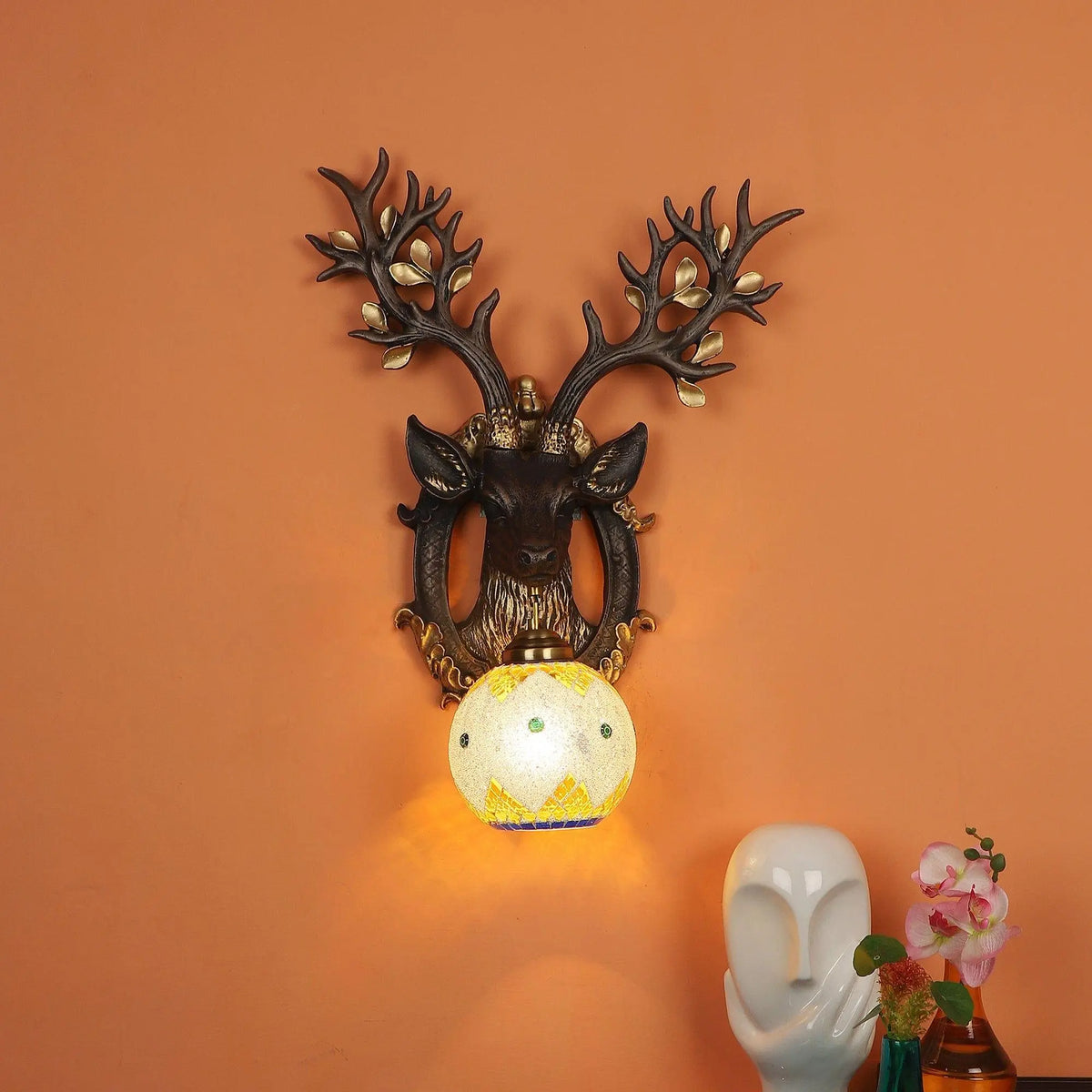 Black and Gold Wood Multicolor beautiful Reindeer design Wall Lights - Ouch Cart