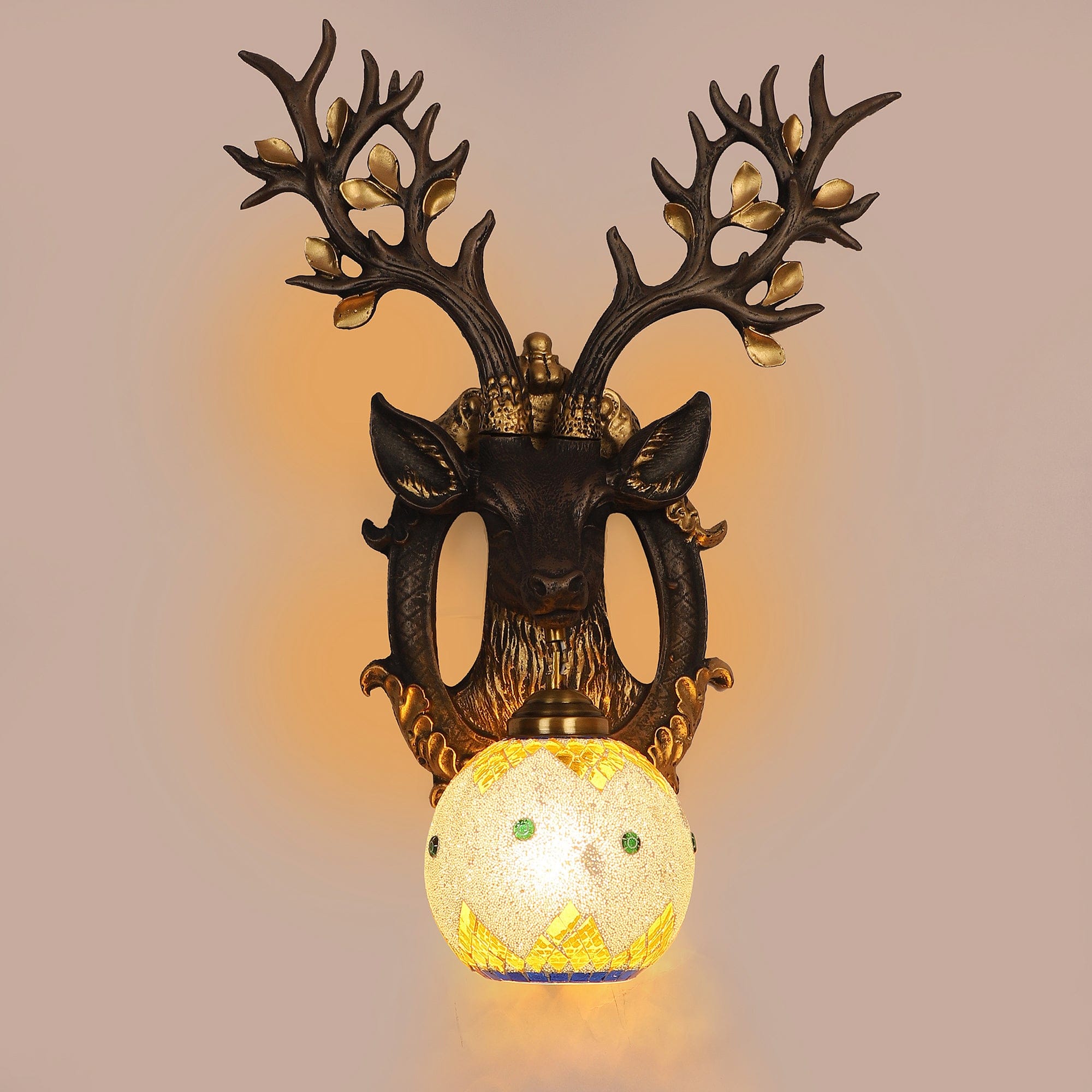 Black and Gold Wood Multicolor beautiful Reindeer design Wall Lights
