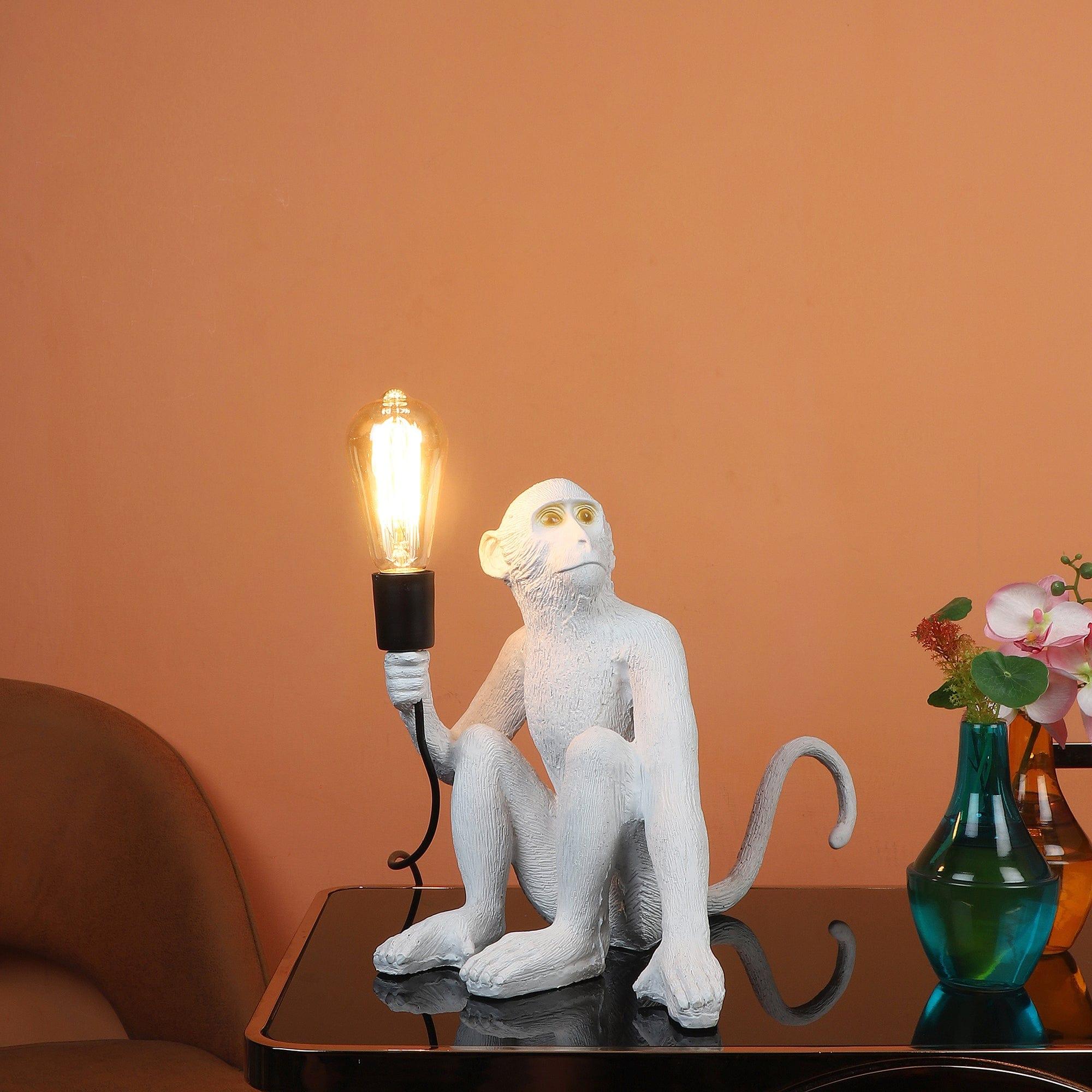 White fiberl Monkey Shape Table Lamp - Ouch Cart