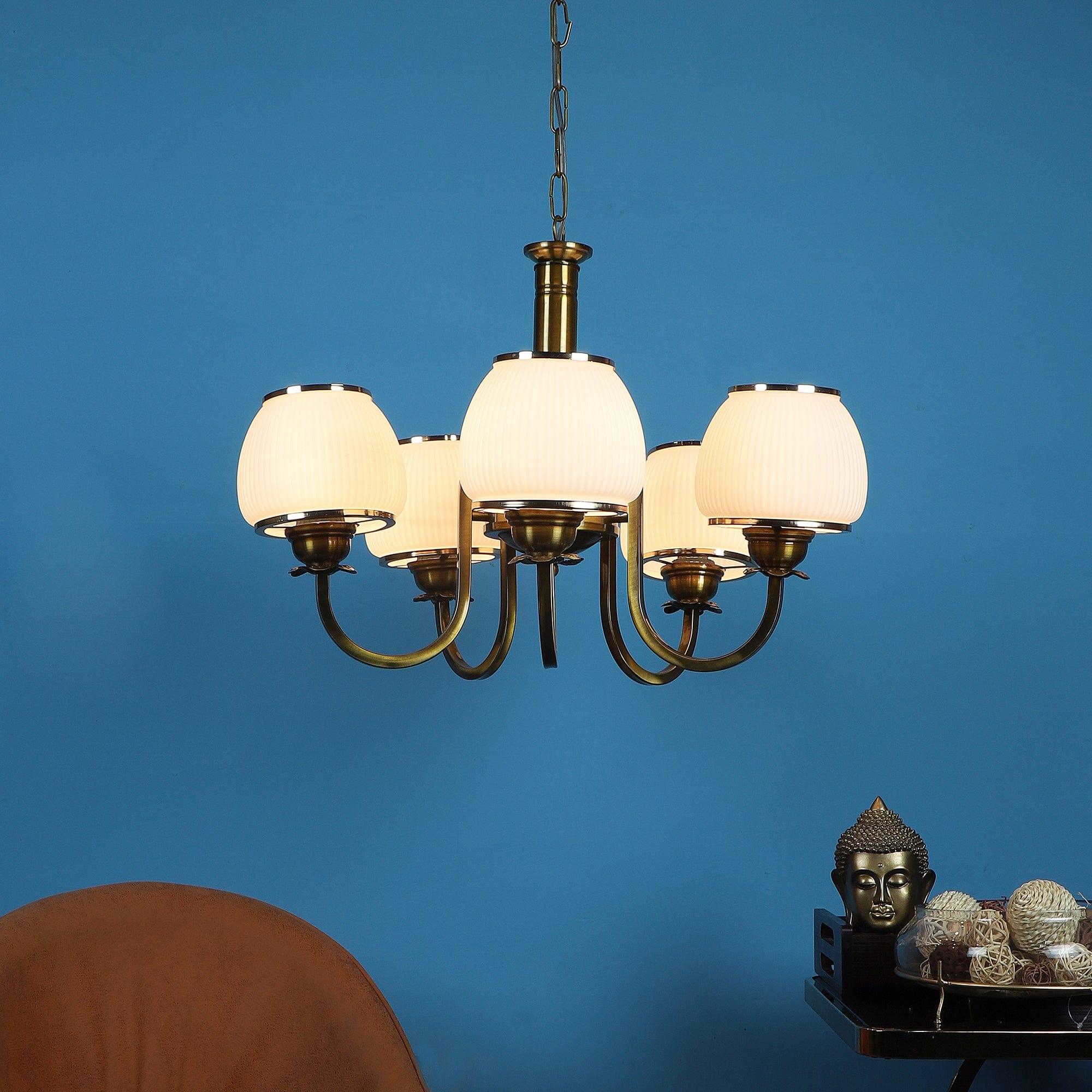 Iron Glass Chandeliers Antique Gold Finish - Ouch Cart