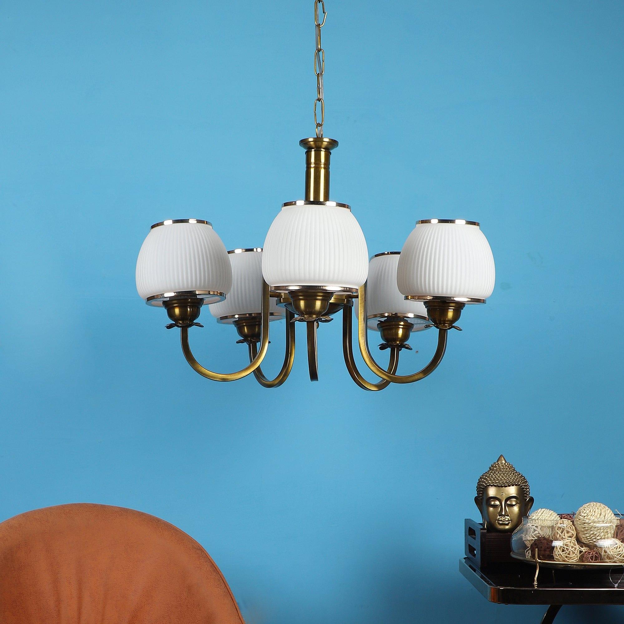 Iron Glass Chandeliers Antique Gold Finish - Ouch Cart