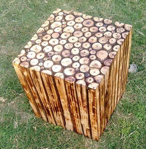 Wooden Square Shape Stool/Table Natural Wood Blocks