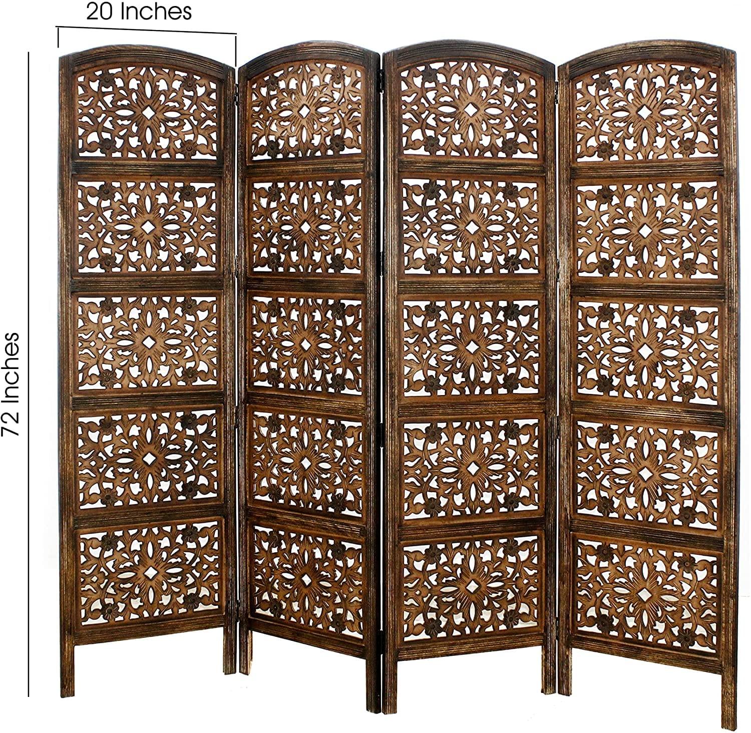 4 panel Wooden Partition Wooden Handcrafted Partition Room Divider Separator for Living Room Office Partition Screen Room Divider Wood Partitions for Home Kitchen & Office - Ouch Cart