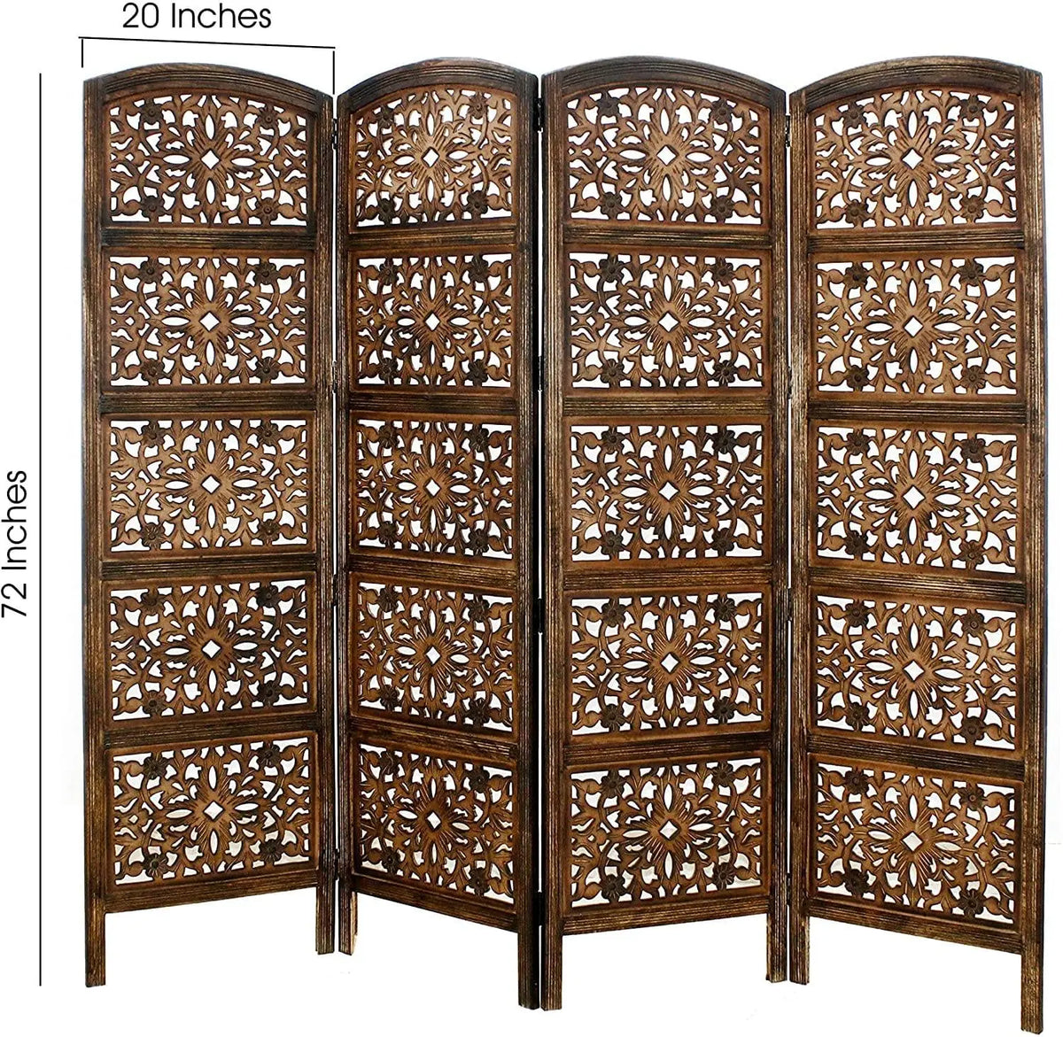 4 panel Wooden Partition Wooden Handcrafted Partition Room Divider Separator for Living Room Office Partition Screen Room Divider Wood Partitions for Home Kitchen & Office - Ouch Cart
