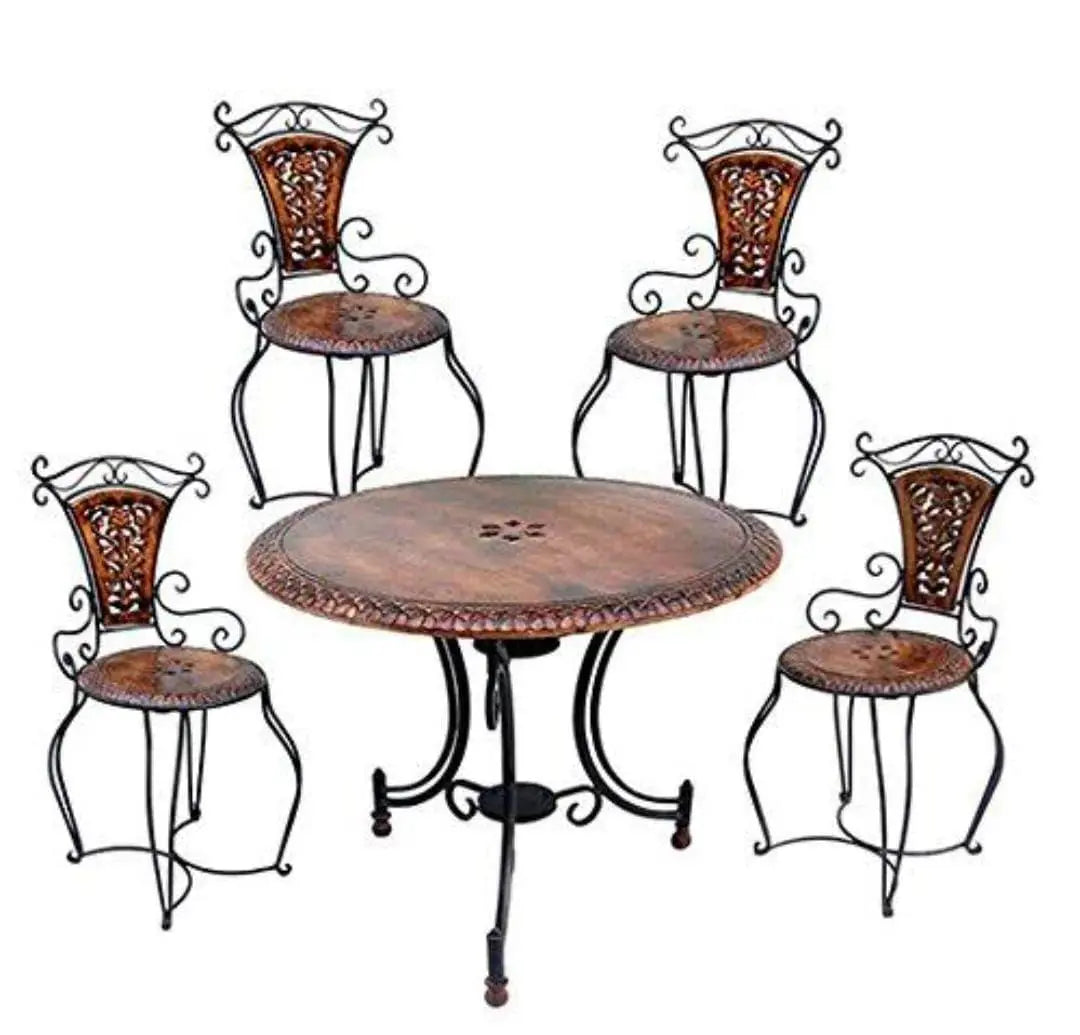 Wooden & Wrought Iron Furniture Set Garden & Outdoor/Indoor Furniture (4 CHAIR + 1 TABLE SET) - Ouch Cart
