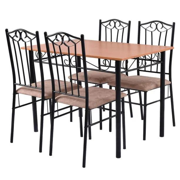 5 Piece Dining Set Wood Metal Table and 4 Chairs Kitchen Breakfast Furniture - Ouch Cart