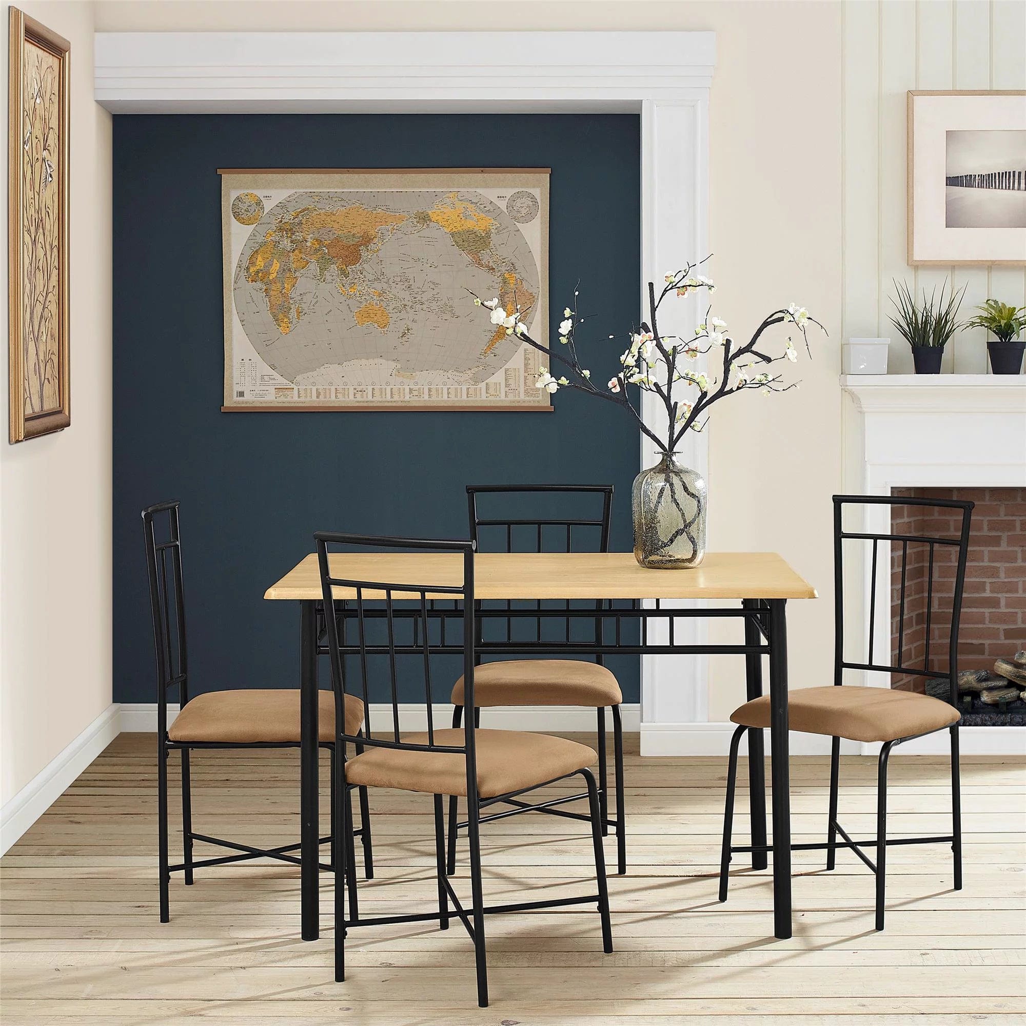 Louise Traditional 5-Piece Wood & Metal Dining Set, Natural