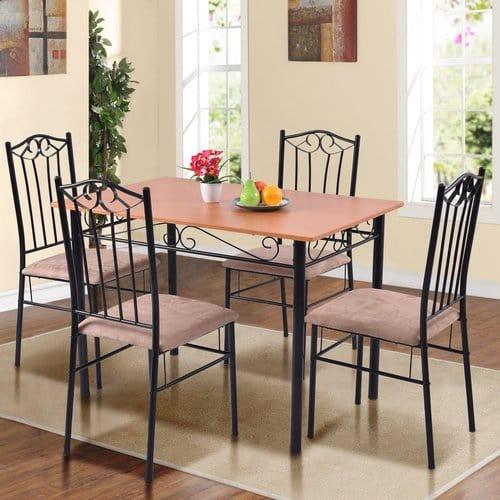 5 Piece Dining Set Wood Metal Table and 4 Chairs Kitchen Breakfast Furniture - Ouch Cart