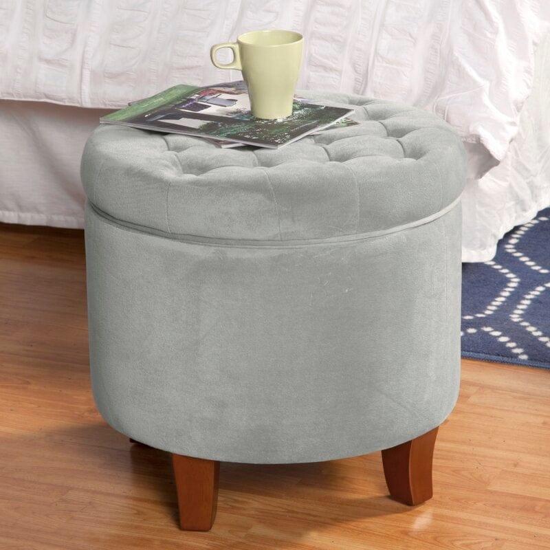 Wide Tufted Round Storage Ottoman with Storage - Ouch Cart