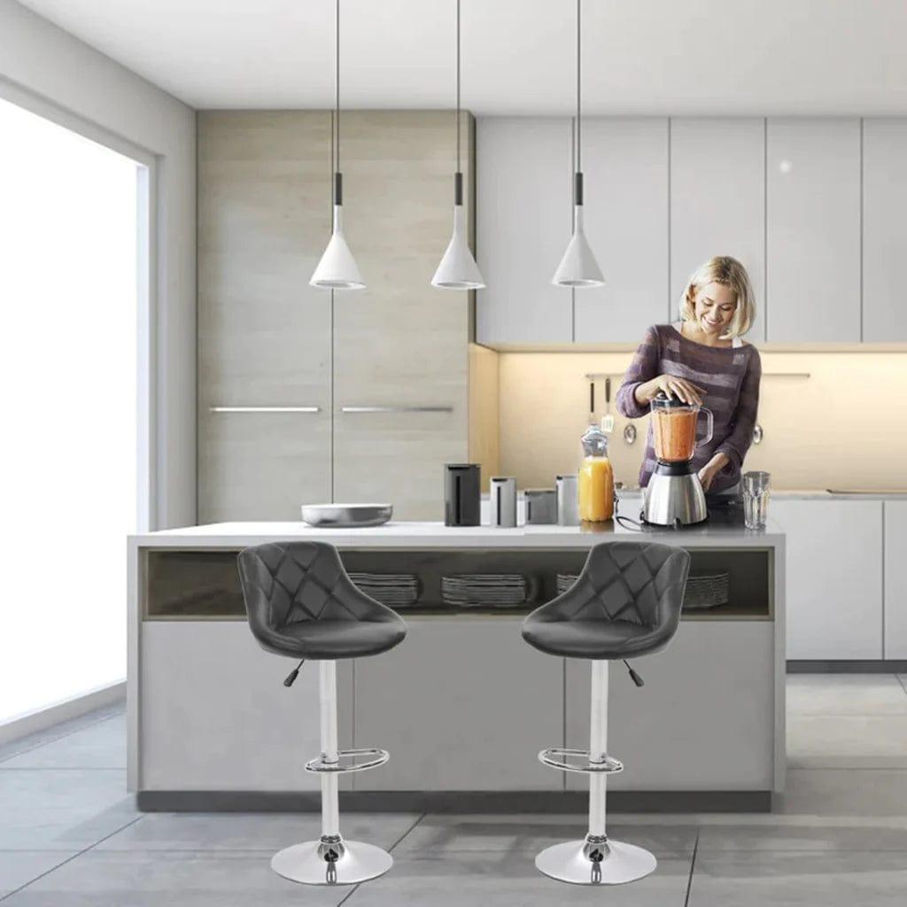 Easy Back Rest Coral Black Comfy Leatherette Bar Stool / Long Chair Set of 2 - Ouch Cart