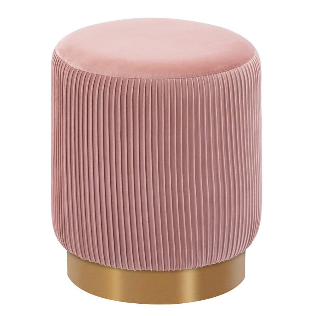 DOE BUCK ROUND VELVET GOLD OTTAMAN/POUFEE IN LIGHT PINK - Ouch Cart
