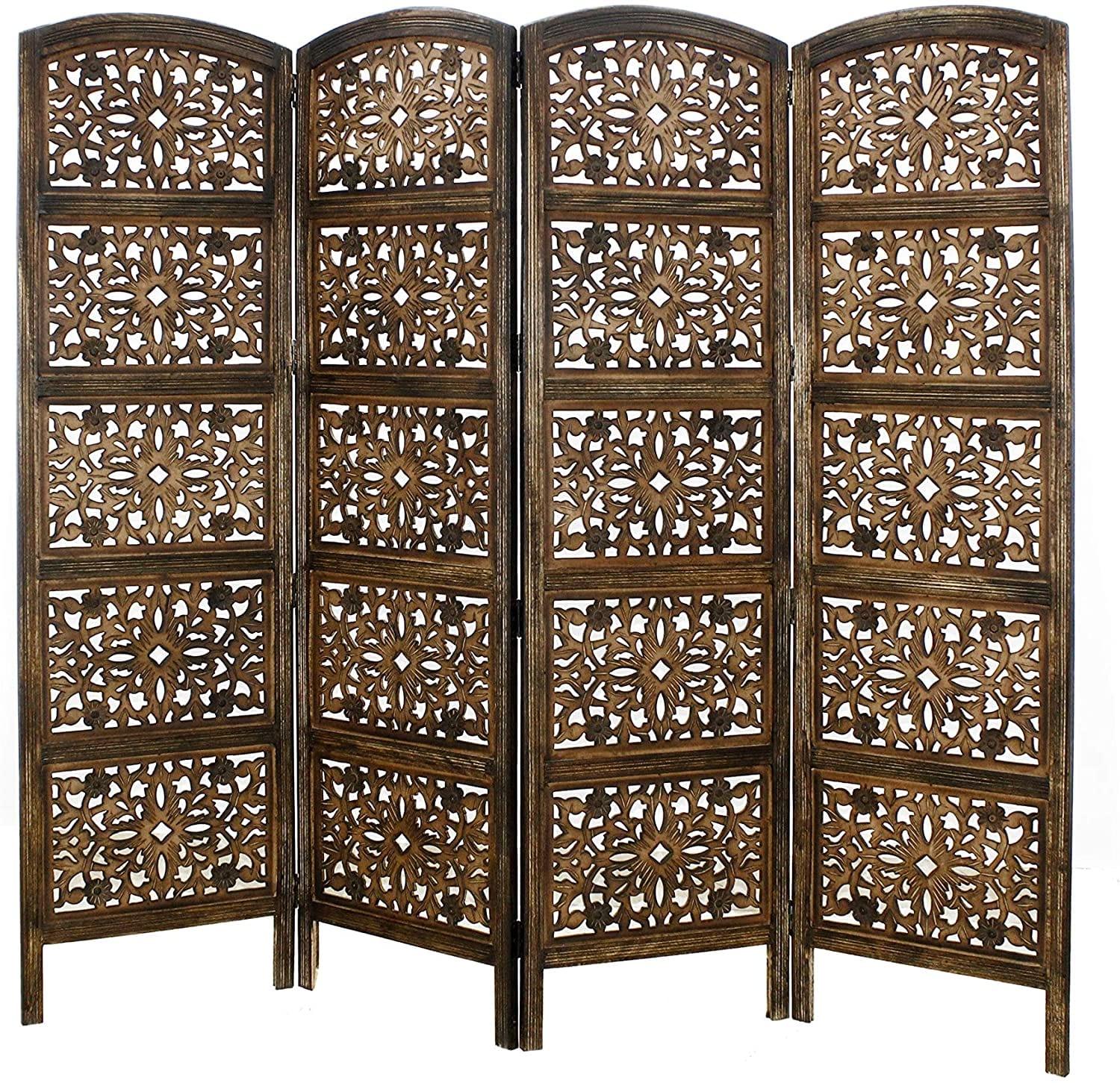 4 panel Wooden Partition Wooden Handcrafted Partition Room Divider Separator for Living Room Office Partition Screen Room Divider Wood Partitions for Home Kitchen & Office - Ouch Cart