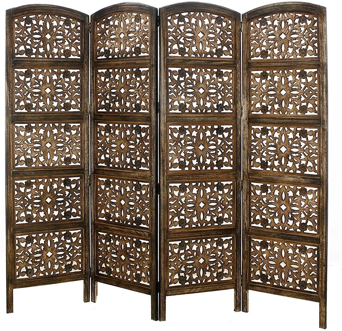 4 panel Wooden Partition Wooden Handcrafted Partition Room Divider Separator for Living Room Office Partition Screen Room Divider Wood Partitions for Home Kitchen & Office - Ouch Cart