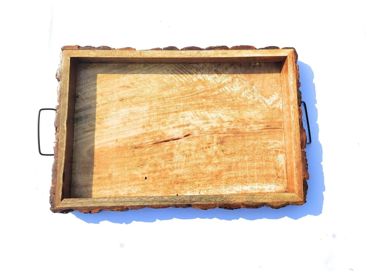 WOODEN HANDMADE BARK SERVING TRAY - Ouch Cart