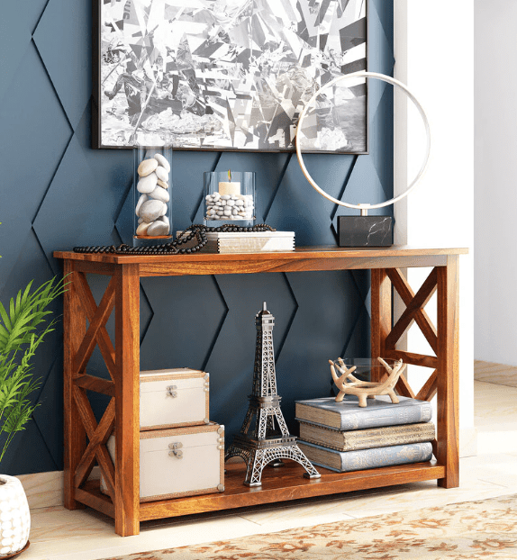 Solid Sheesham Wood Console Table for Living Room in Natural Finish - Ouch Cart