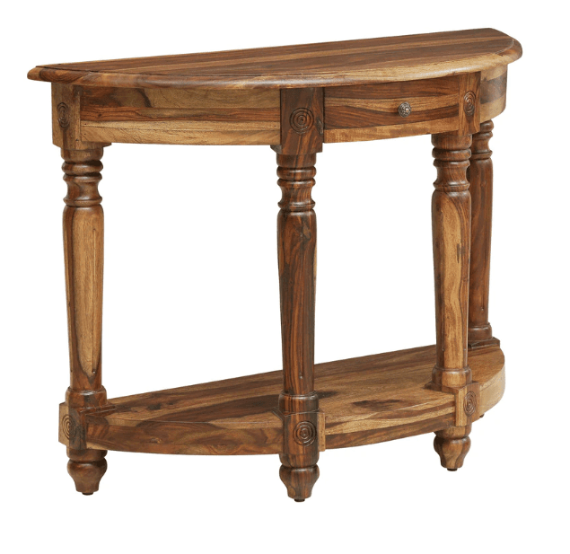Half Moon Beautiful Design Sheesham Wood console table With Drawer - Ouch Cart