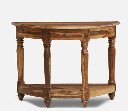 Half Moon Beautiful Design Sheesham Wood console table With Drawer - Ouch Cart