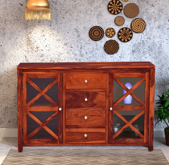 Beautiful Cross Design Sheesham Wood console table With Drawer - Ouch Cart