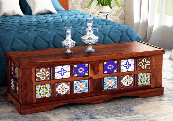 Sheesham Wood Hand Crafted Wooden Trunk Box Storage for Living Room , Bedroom - Ouch Cart