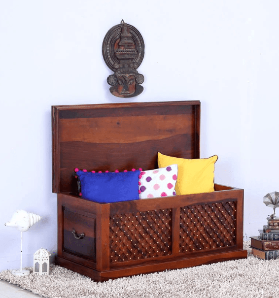 Wooden Trunk Living Room Storage Box Pure sheesham Wood - Ouch Cart