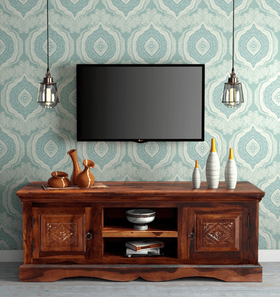 Solid Sheesham wood standard TV cabinet furniture stand - Ouch Cart