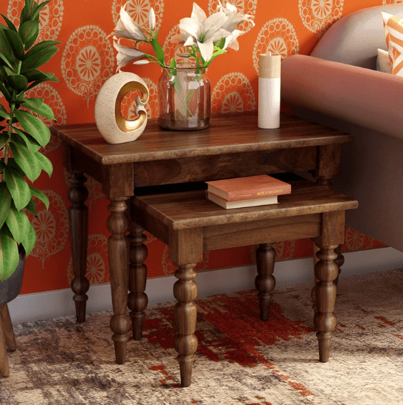Solid Sheesham Wood nest table set of 2 - Ouch Cart