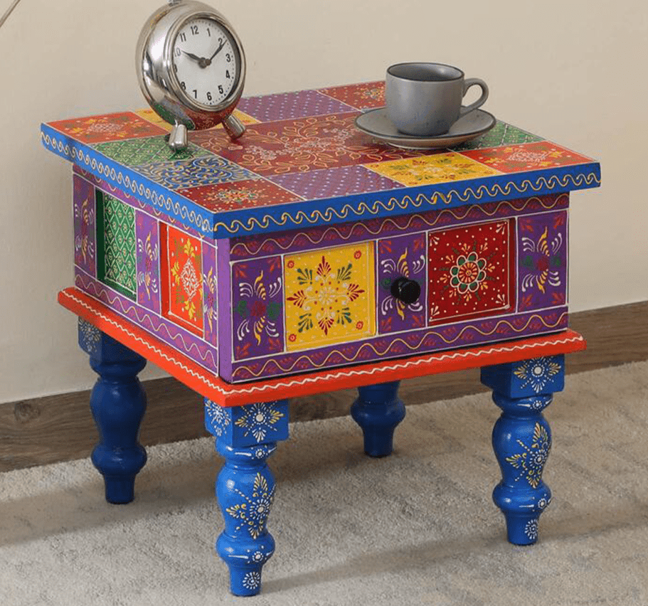 Mango Wood Bedside End Table with Drawer Storage , Multi colour - Ouch Cart