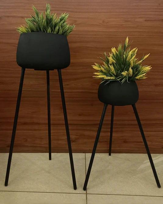 Black Decorative Metal Planter Stand Set Of 2 ( Without Flower) - Ouch Cart