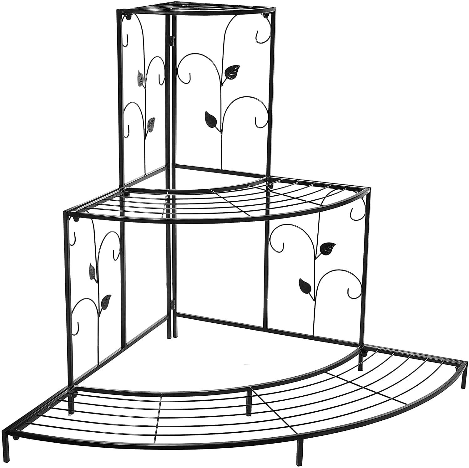 3 Tier Plant Stand Floral Corner Shelf Metal Flower Pot - Ouch Cart