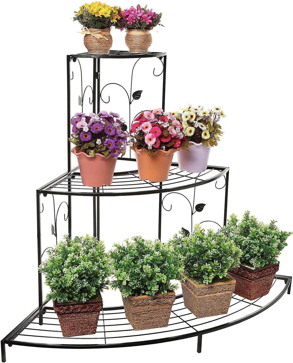 3 Tier Plant Stand Floral Corner Shelf Metal Flower Pot - Ouch Cart