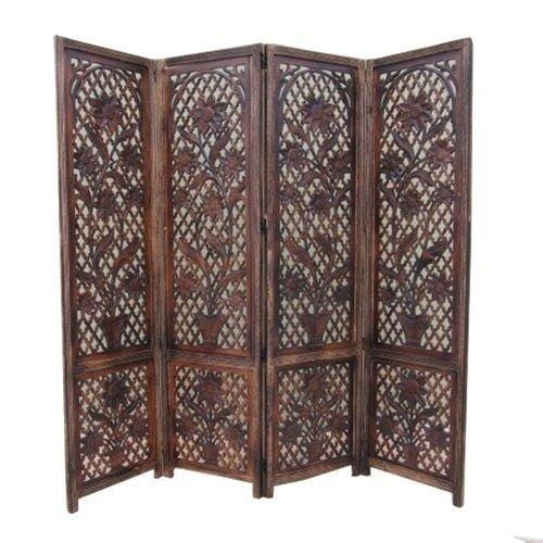 4 panel Wooden Partition,Wooden Handcrafted Partition Room Divider Separator Screen 4 Panels for Living Room Kitchen/Home & Office