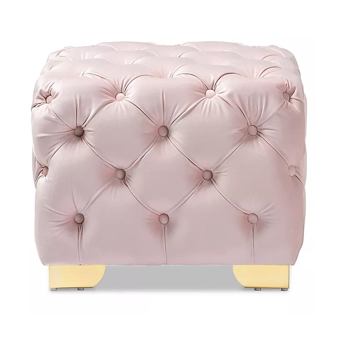 DOE BUCK SQUARE VELVET OTTOMAN/POUFEE (BABY PINK ) - Ouch Cart