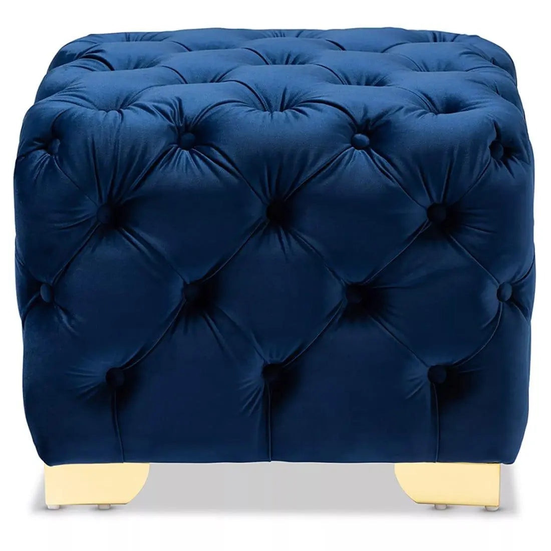 DOE BUCK SQUARE VELVET OTTOMAN/POUFEE IN ROYAL BLUE /GOLD - Ouch Cart